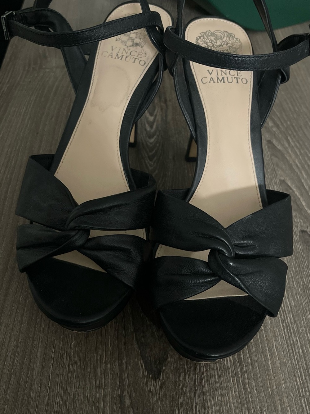 Vince Camuto Black Knotted Front Ankle-Strap Heels